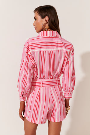SHORTS GABRIELLE ESTAMPA LISTRA BICOLOR ROSA