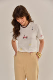 CAMISETA LILAC COM BORDADA