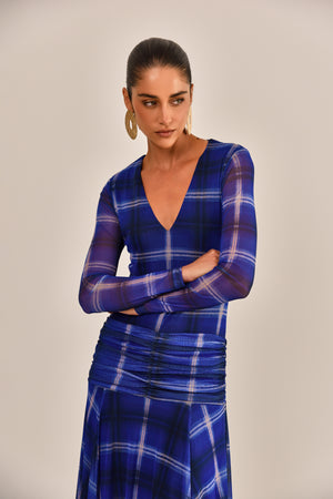 VESTIDO BABEL TULE ESTAMPA XADREZ