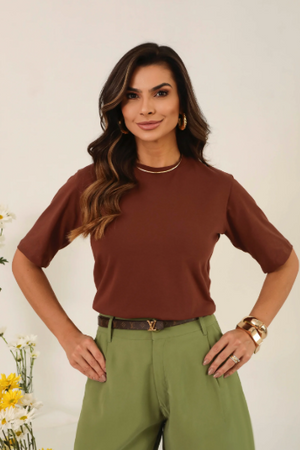 T-SHIRT GOLA REDONDA PAULA MARROM