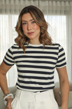 T-SHIRT GOLA REDONDA ANA LISTRADA AZUL MARINHO