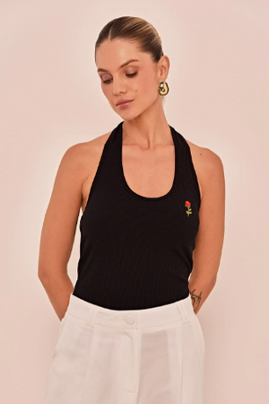 BLUSA PORTO EM RIBANA DE VISCOSE PRETO