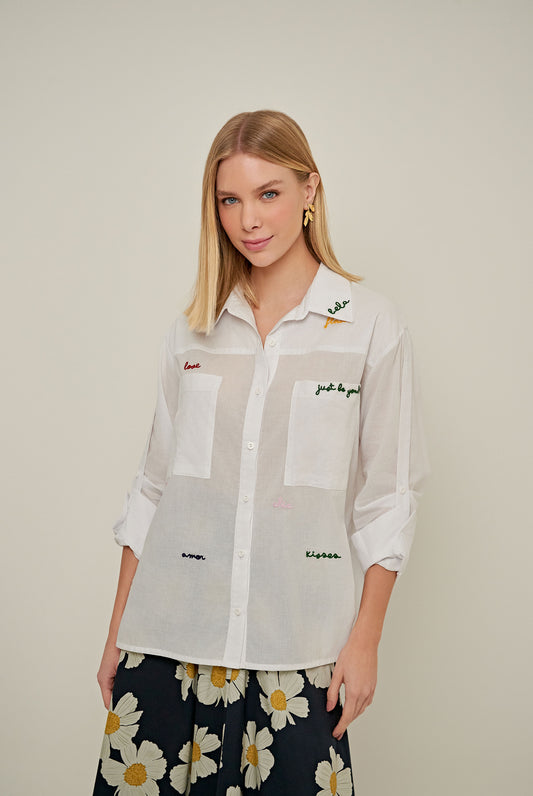 CAMISA PERLA ALGODÃO OFF WHITE BORDADO 2570