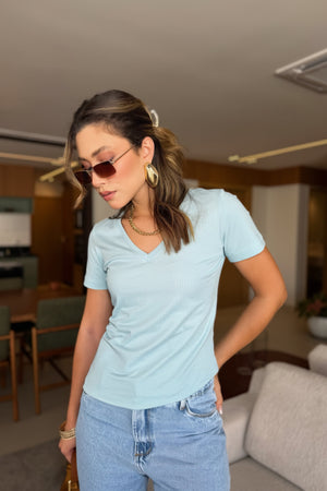 T-SHIRT GOLA V SOL AZUL CÉU