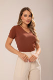 T-SHIRT GOLA V SOL CHOCOLATE  ALGODÃO EGÍPCIO