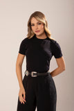 T-SHIRT GOLA REDONDA ANA PRETO ALGODÃO EGÍPCIO