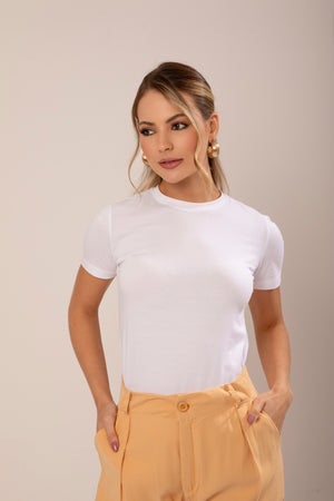 T-SHIRT GOLA REDONDA ANA BRANCA ALGODÃO EGÍPCIO