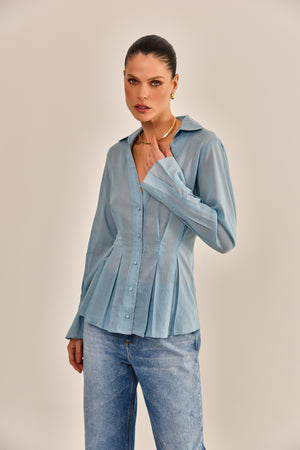 CAMISA ANALICE AZUL CAMBRAIA DE ALGODÃO