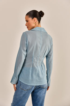 CAMISA ANALICE AZUL CAMBRAIA DE ALGODÃO