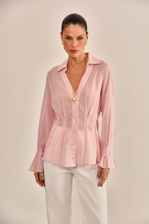 CAMISA ANALICE ROSA CAMBRAIA DE ALGODÃO