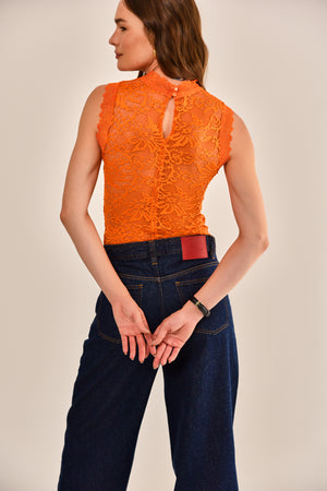 BLUSA ALGARVE EM RENDA LARANJA