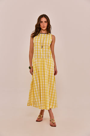 VESTIDO SOL ESTAMPA VICHY MAXI
