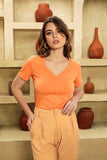 T-SHIRT GOLA V SOL LARANJA  ALGODÃO EGÍPCIO