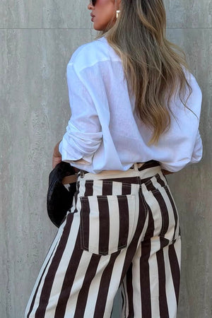 CALÇA LISTRADA EMILY MARROM