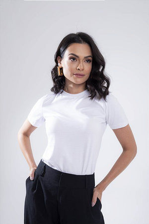 T-SHIRT GOLA REDONDA ANA BRANCA ALGODÃO EGÍPCIO