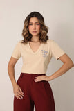 T-SHIRT GOLA V SOL VANILLA BORDADA