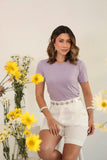 T-SHIRT GOLA REDONDA ANA LAVANDA ALGODÃO EGÍPCIO