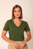 T-SHIRT GOLA V SOL VERDE FLORESTA  ALGODÃO EGÍPCIO