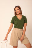 T-SHIRT GOLA V SOL VERDE FLORESTA  ALGODÃO EGÍPCIO