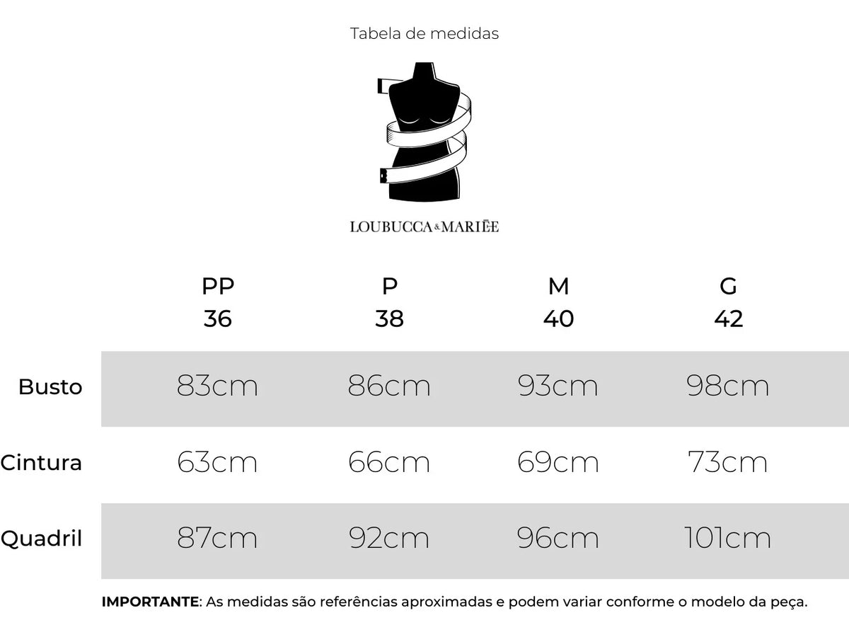 Tabela de medidas - SEGUNDA PELE CLEO
